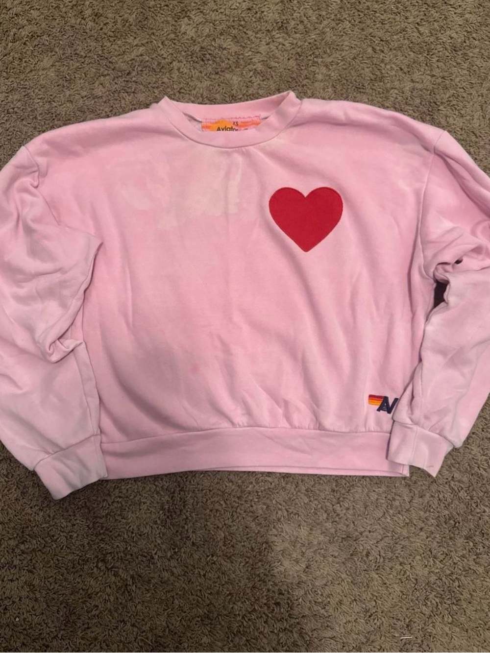 Aviator Nation Pink Heart Crewneck Sweatshirt